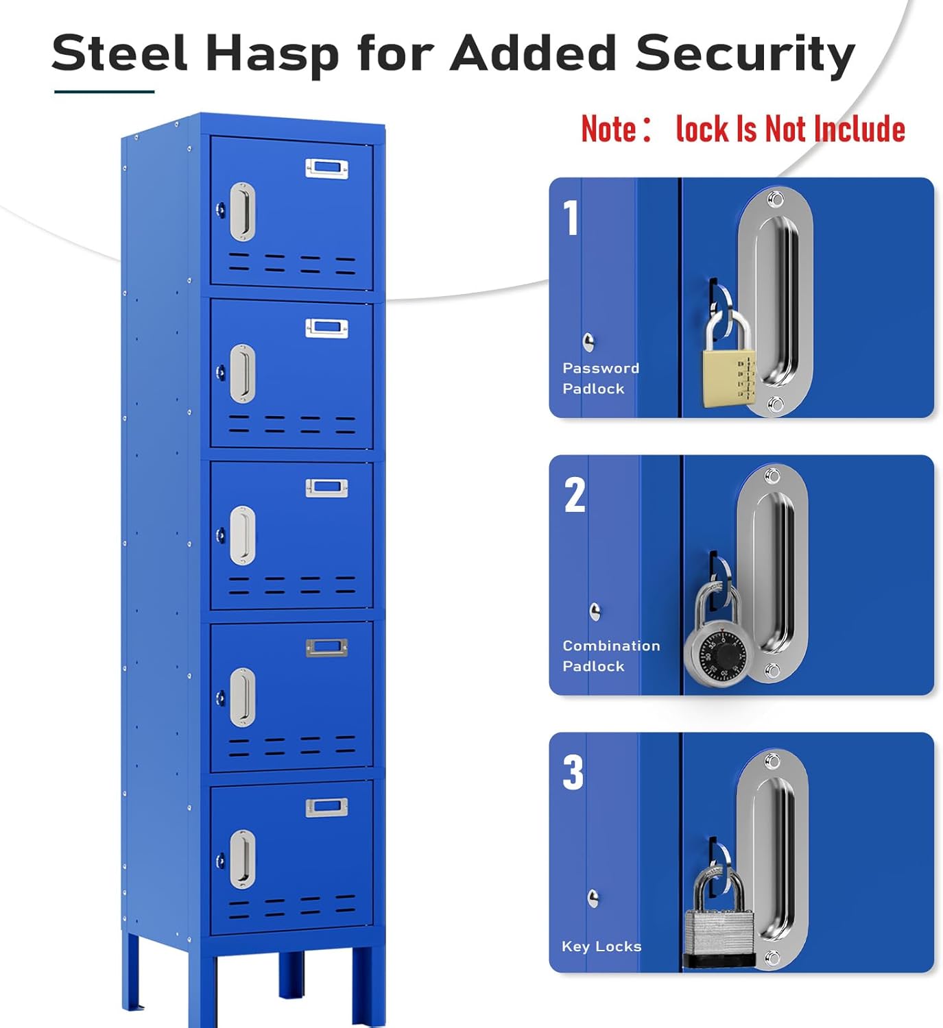 Metal Lockers - 66" Height Steel Lockers for Employees with 5 Door Storage Locker with Card Slot for Employees Gym School Home Office Garage - Assembly Required