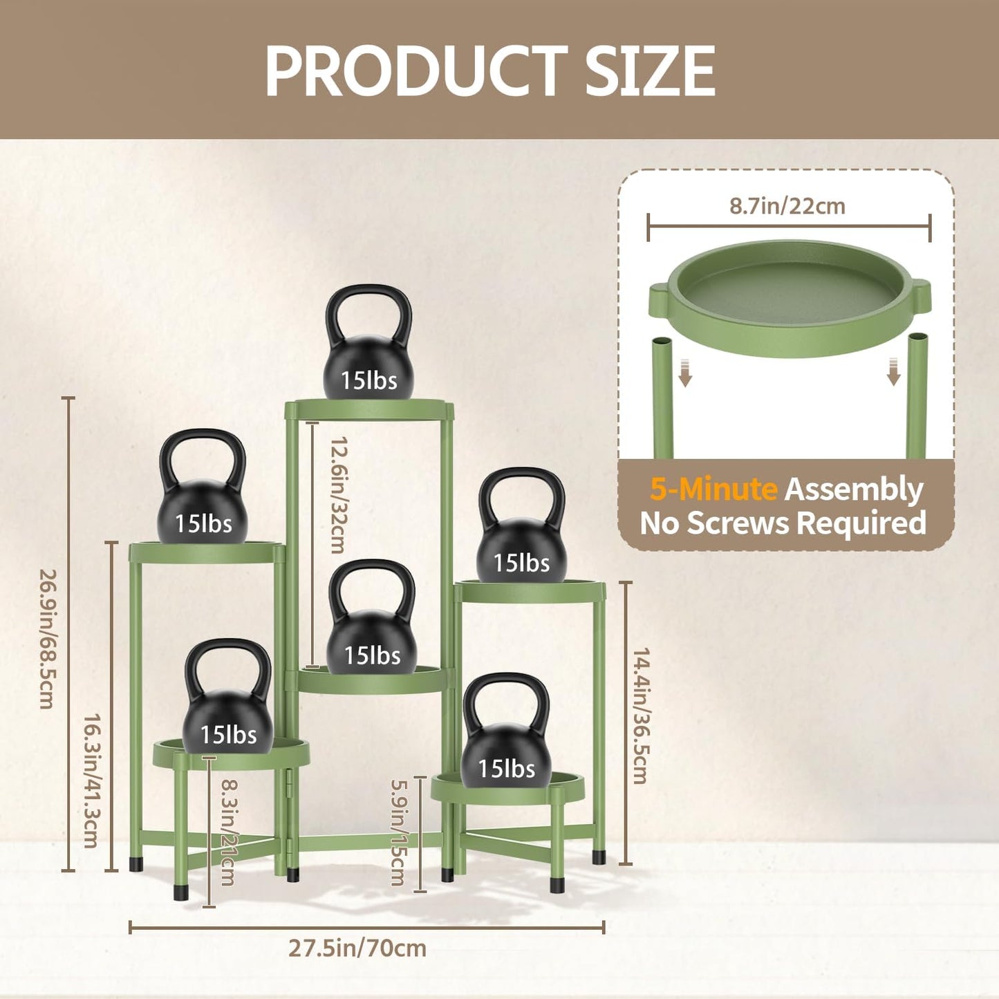 LASZOLA 6 Tiered Folding Plant Stand Indoor for Multiple Large Planter, Tall Heavy Duty Adjustable Rack with Rust Proof Plastic Shelving, Sturdy Vertical Tree Organizer for Narrow Inside Floor, Green