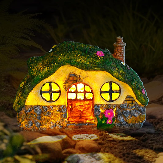 Fairy House Statues with Solar Powered Lights, Outdoor Figurine Lights Garden Statues, Fairy Garden Houses for Outside, Yard Decorations Outdoor Fairy Garden Accessories, Decor Gifts for Mom Women
