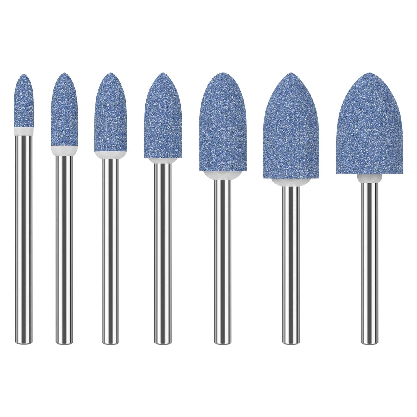 HUHAO 7Pcs Rotary Grinding Stone- 3mm Shank Assorted Shape Abrasive Stone Mounted Grinding Point Sharpening Bits for Rotary Tool Drill, Grinding, Polishing