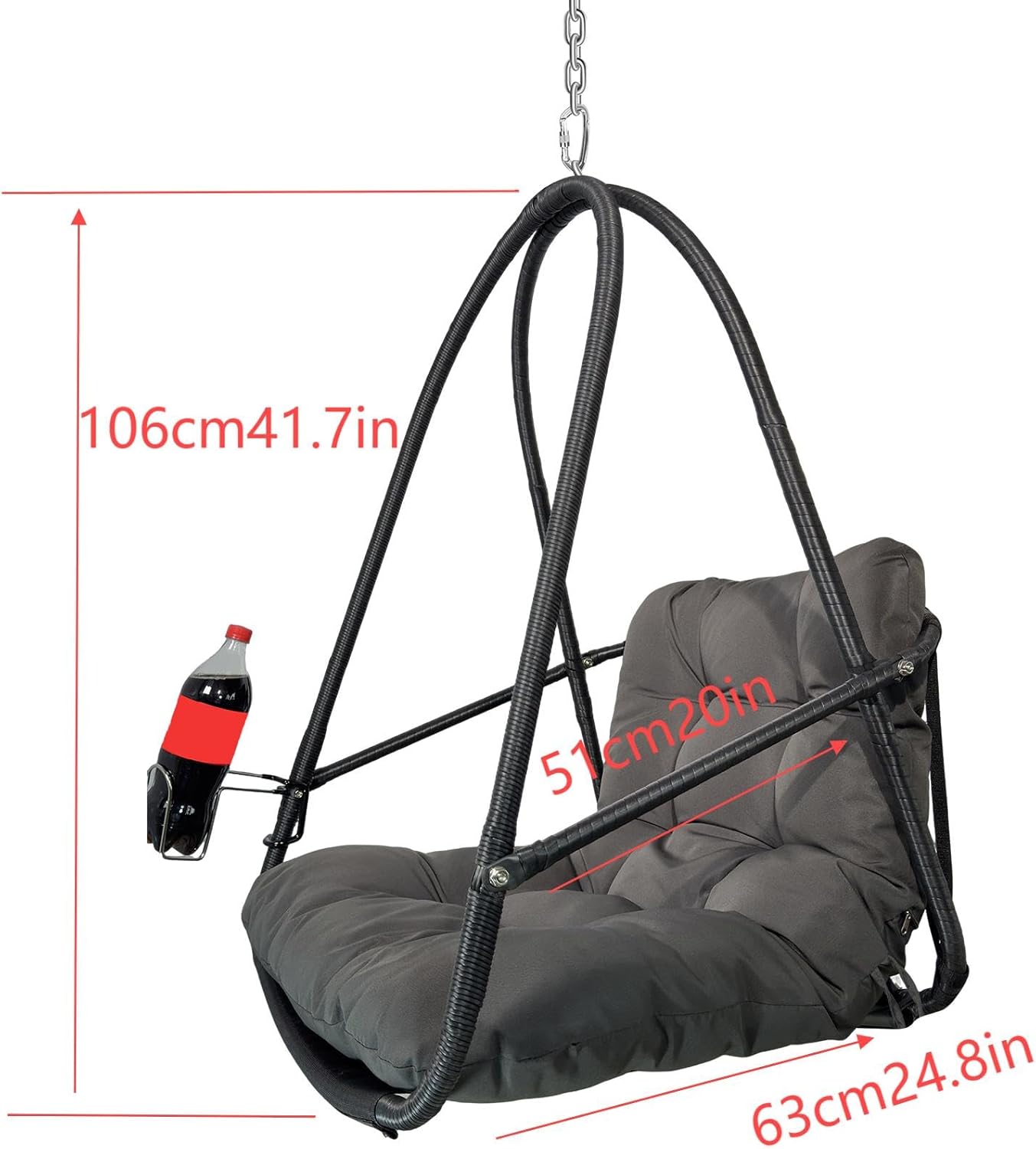 JESE Swing Egg Chair Without Stand Foldable Frame Hanging Chairs for Indoor Outside,with UV Resistant Waterproof Cushion&Cup Holder,Swing Hammock Chair for Patio,Bedroom,Balcony,Garden,Backyard,Black