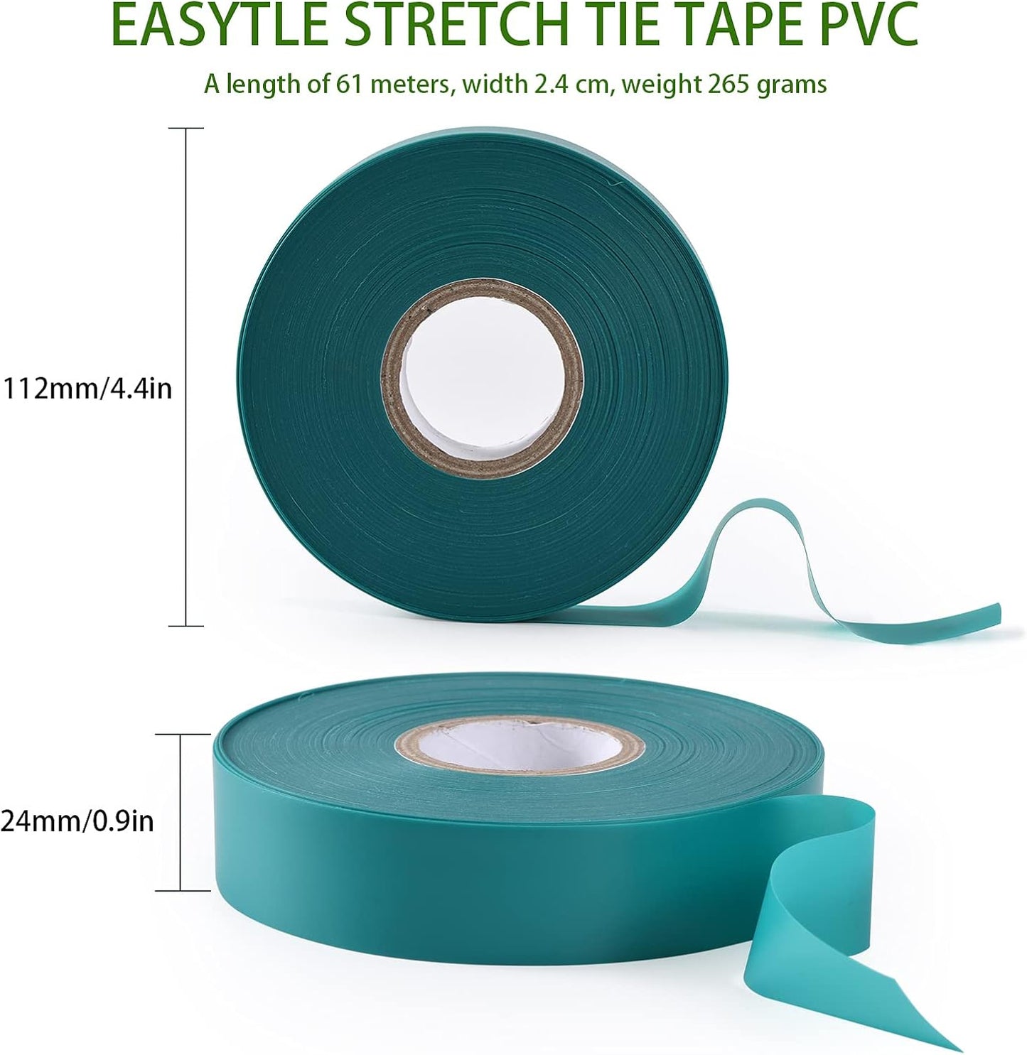 4 Rolls Stretch Tie Tape, 1” Wide 200FT Reusable Garden Plant Ties Green Tapes for Plants, Thick Garden Vinyl Stake Ribbon for Branches Flowers Tomatoes Indoor Outdoor Greenhouse