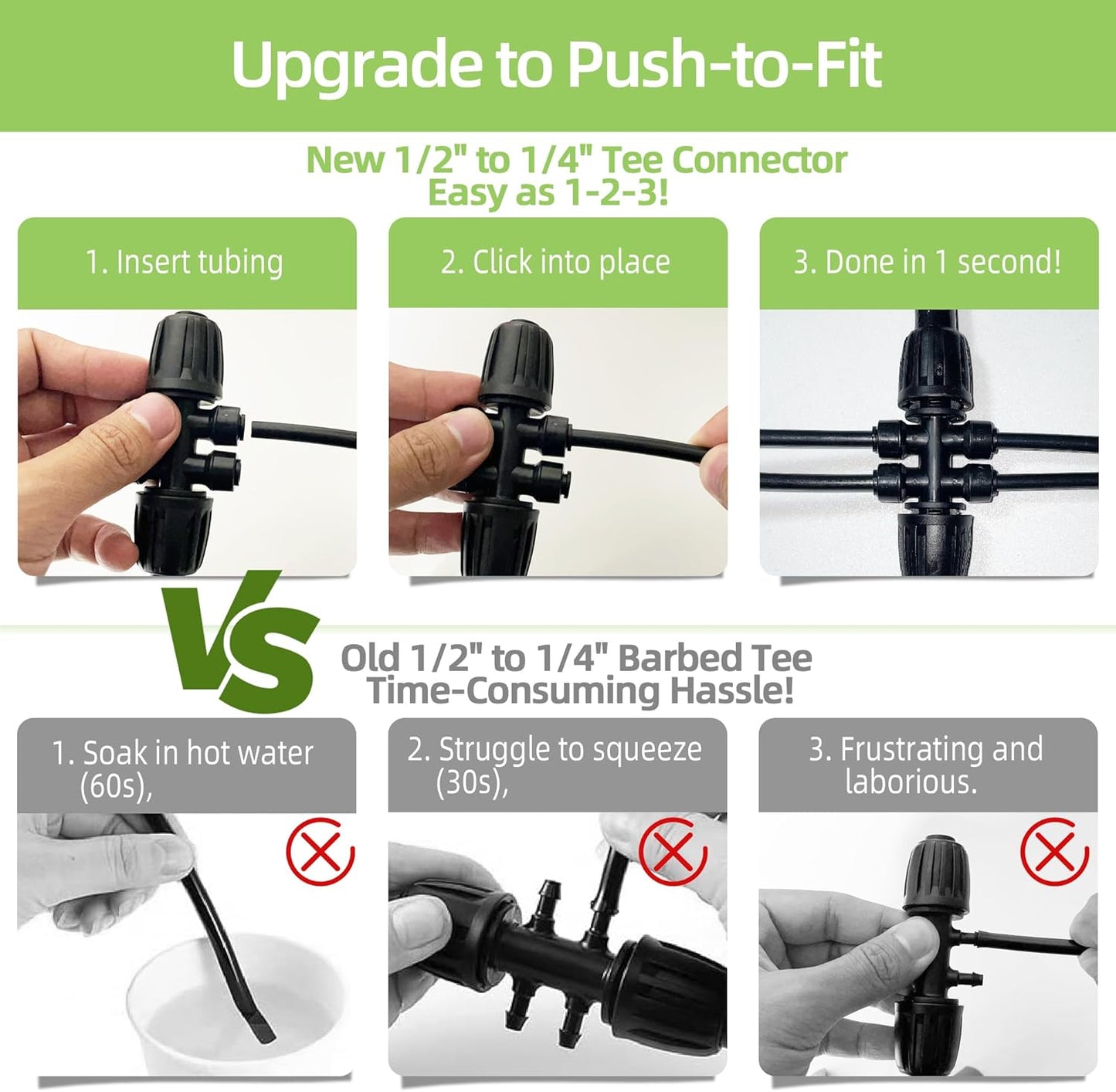 6 Pack 1/2'' to 1/4'' Drip Irrigation Fittings, Push-to-Fit 6 Way Drip Irrigation Part Barbed Tee Connectors, Anti-leak Locked Splitter Fitting for 1/2" Irrigation Tubing (0.6''-0.67''OD)