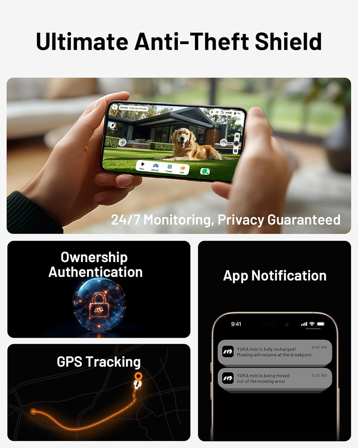 YUKA mini 700 Robot Lawn Mower for 0.17 Acre, UltrasenseAI Vision+ RTK Positioning, Auto Mapping, App Control,50% Slope,Perimeter Wire Free, 15 Mowing Zones Management