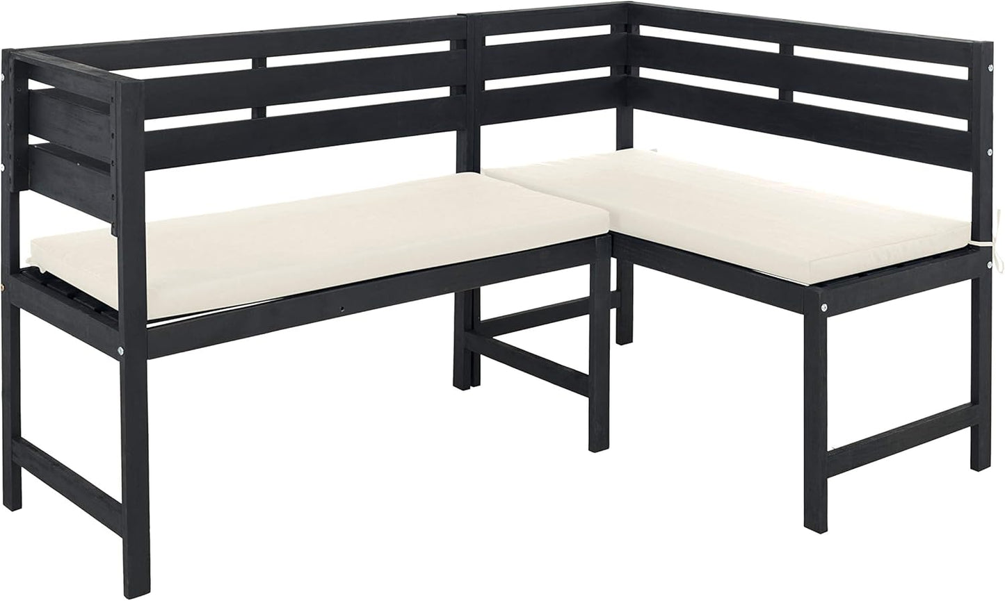 SAFAVIEH PAT6754A Collection Wilton Teak and Navy Balcony Corner Lounge Outdoor Set