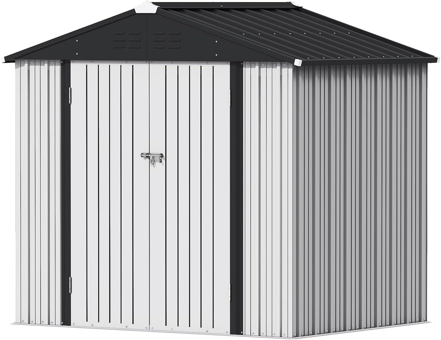 Devoko Outdoor Storage Shed 8 x 6 FT Lockable Metal Garden Shed Steel Anti-Corrosion Storage House with Single Lockable Door for Backyard Outdoor Patio (White)