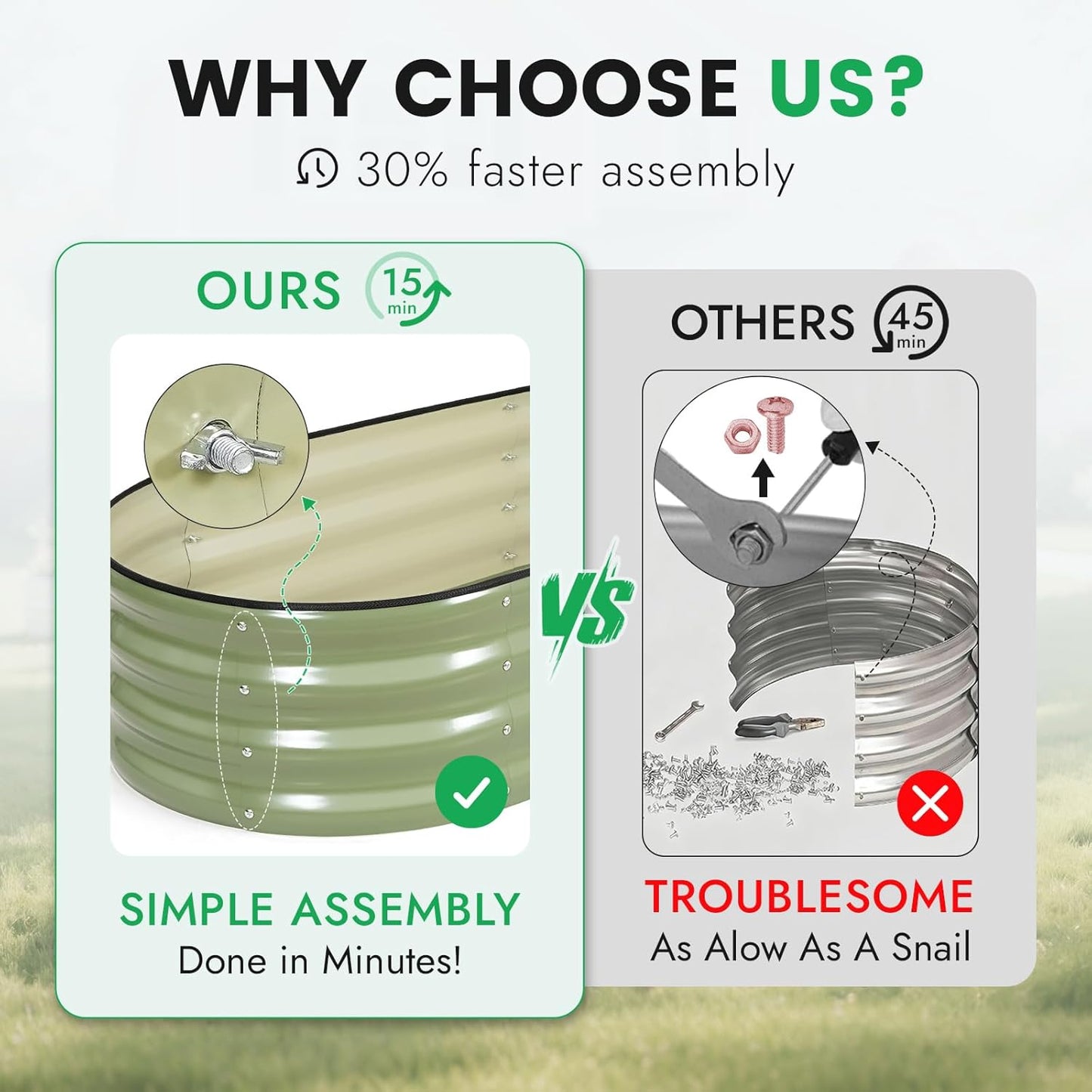 INNO STAGE 3Pcs Galvanized Raised Garden Bed Kit, Outdoor Metal Raised Garden Beds for Vegetables, Rust-Resistant & Easy Assembly, 4x2x1ft Oval Raised beds for Gardening, Flowers, Herbs (Olivergreen)