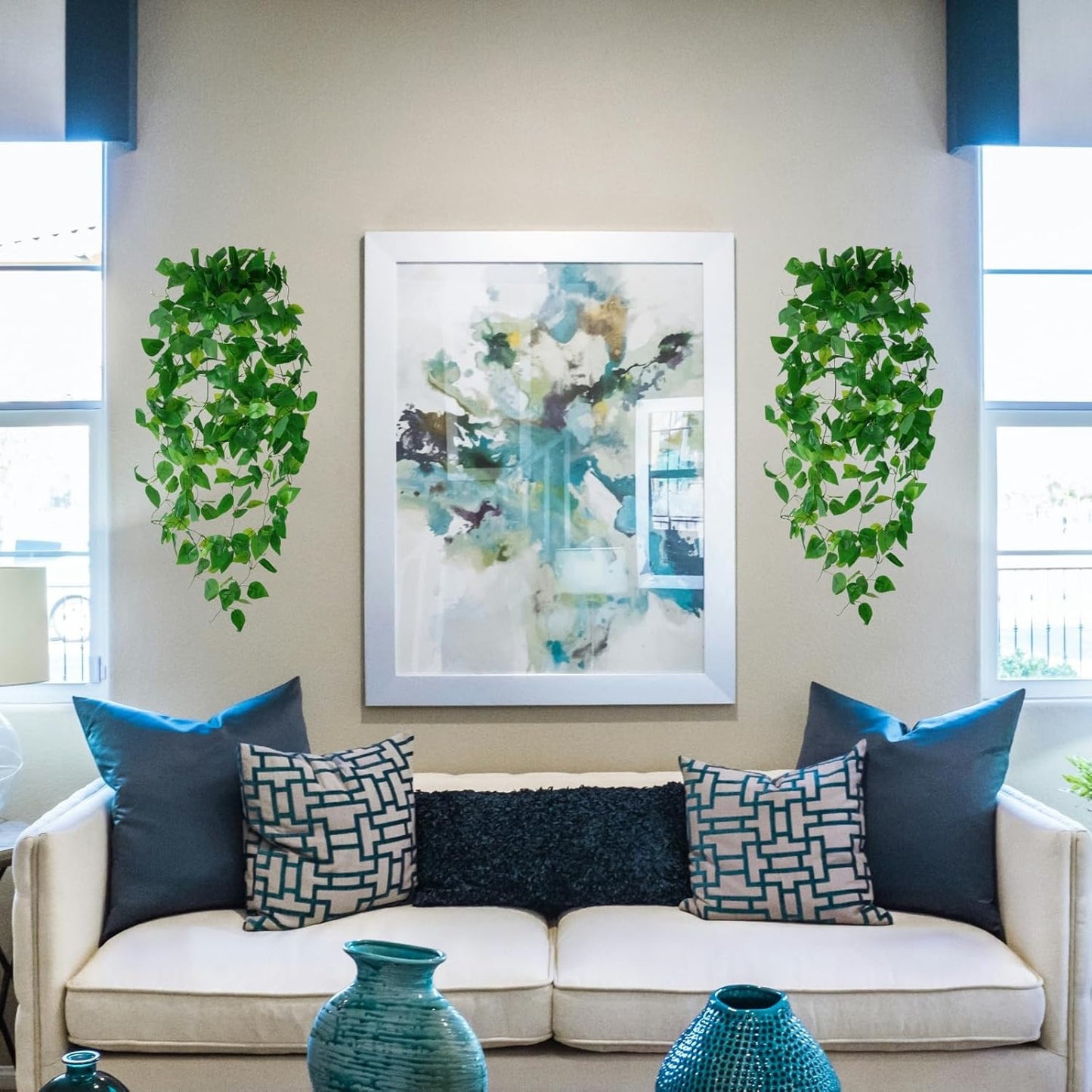 Fake Hanging Plants Vines(8pcs) for Room Decor, Artificial Ivy Greenery Garlands for Home Bedroom Living Aesthetic Kitchen Office Wall Patio Bookshelf,Indoor,Outdoor Farmhouse Decorations(No Basket)