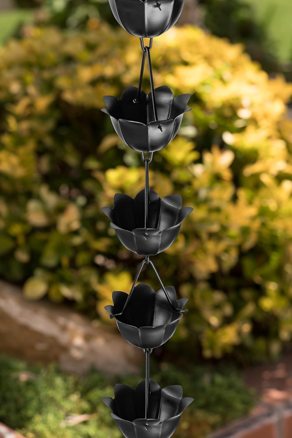 Monarch Rain Chains Aluminum Large Lotus Rain Chain, 8.5 ft Black Powder Coated Aluminum Decorative Rain Catcher Chain for Gutters, Black Aluminum Rain Gutter Replacement Downspout