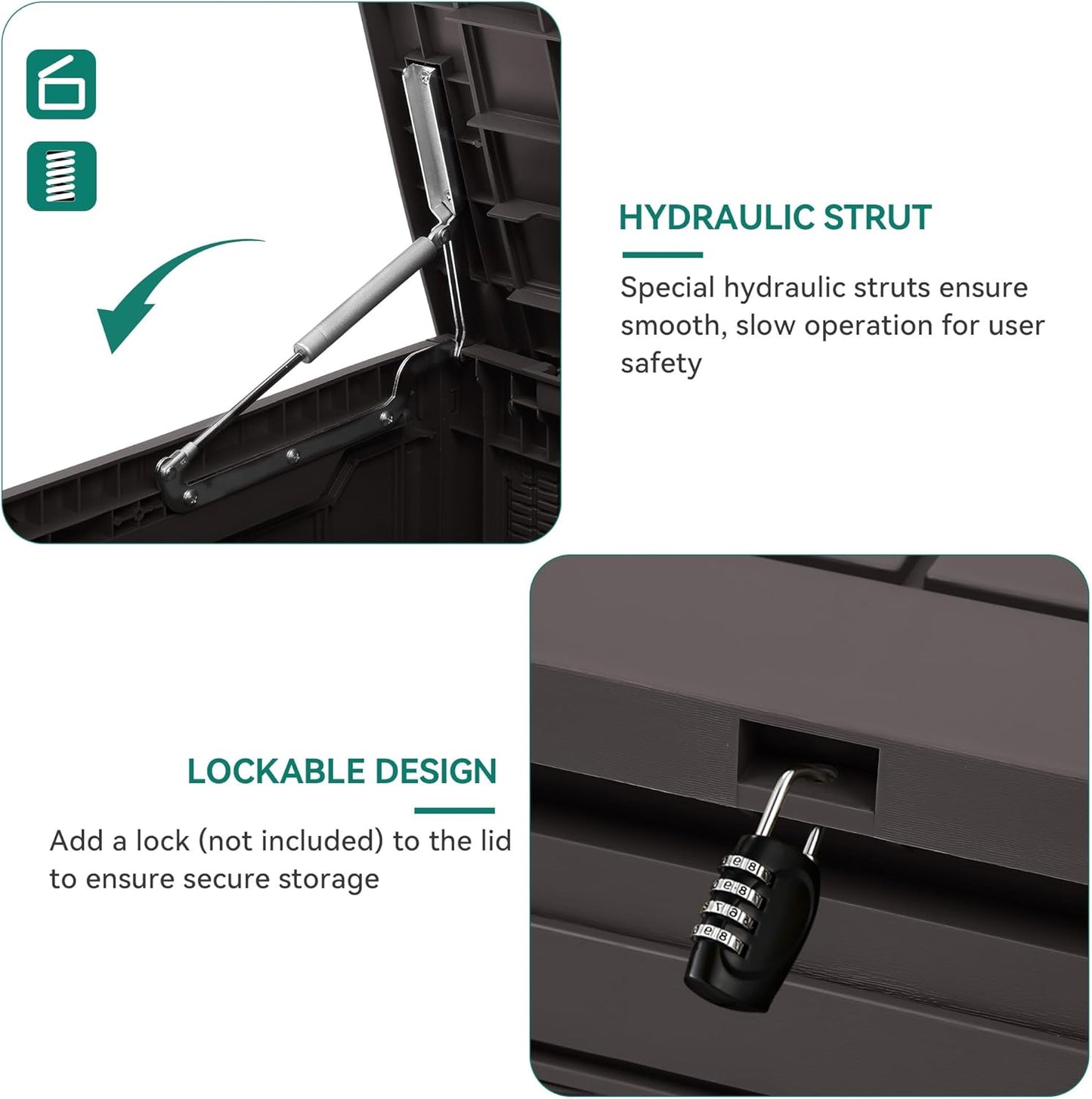 YITAHOME 80 Gallon Resin Deck Box, Weather Resistant Outdoor Rattan Storage Box, Lockable Indoor Outdoor Storage for Supplies and Essentials, Dark Brown