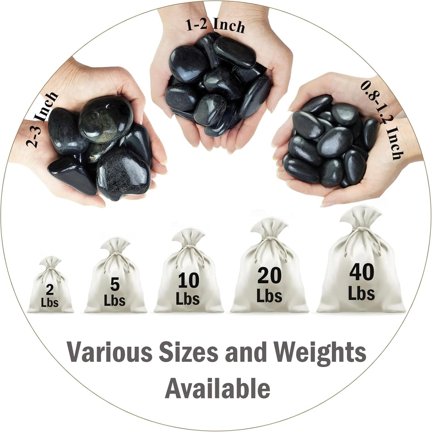 5 lbs Polished Black River Rocks, 1-2 Inch Decorative Pebbles for Indoor Plants. Black Stones for Planters, Vase, Garden Landscape and Outdoor Decorative Stones