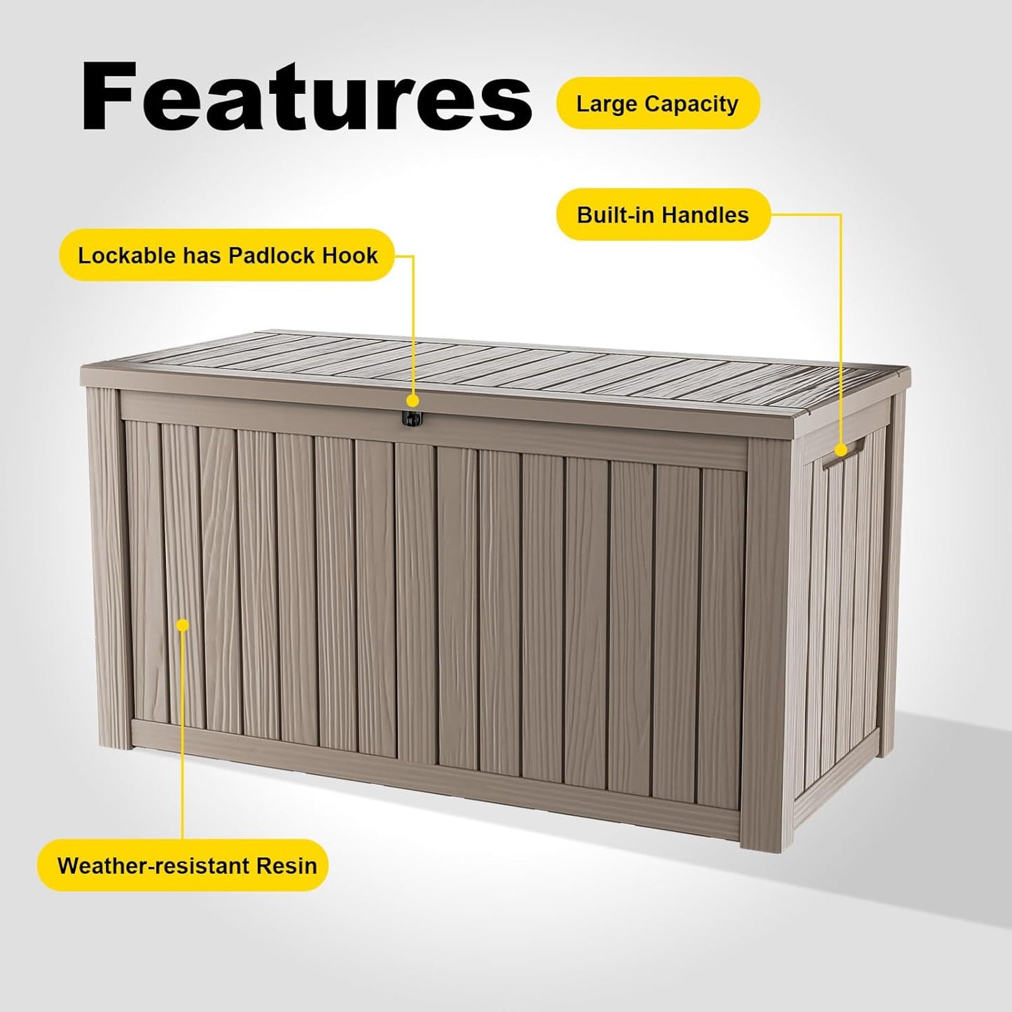 DRATO 150 Gallon Outdoor Storage Box, Large Waterproof Deck Box, Lockable Resin Storage Container with Reinforced Support for Patio Cushions, Garden Tools, UV-Resistant Outdoor Chest（Black）