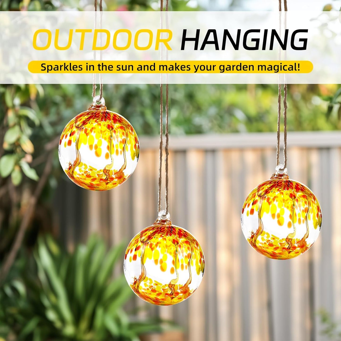 VOREEN 6" Hanging Glass Garden Gazing Ball Hand Blown Glass Witch Ball Christmas Ornament Friendship Balls for Outdoor Garden Patio Window Home Décor, Gift for Mom Wife Friend, Orange