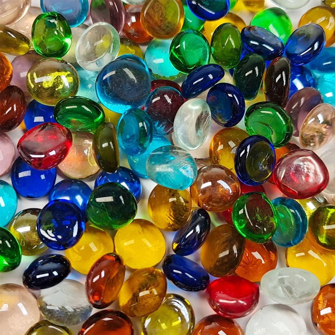 100PCS Mini Glass Gems,Mixed Colour Mancala Stones Flat Bottom Marble Beads for Home Decorative Art Craft Vase Filler(0.5"~0.7")