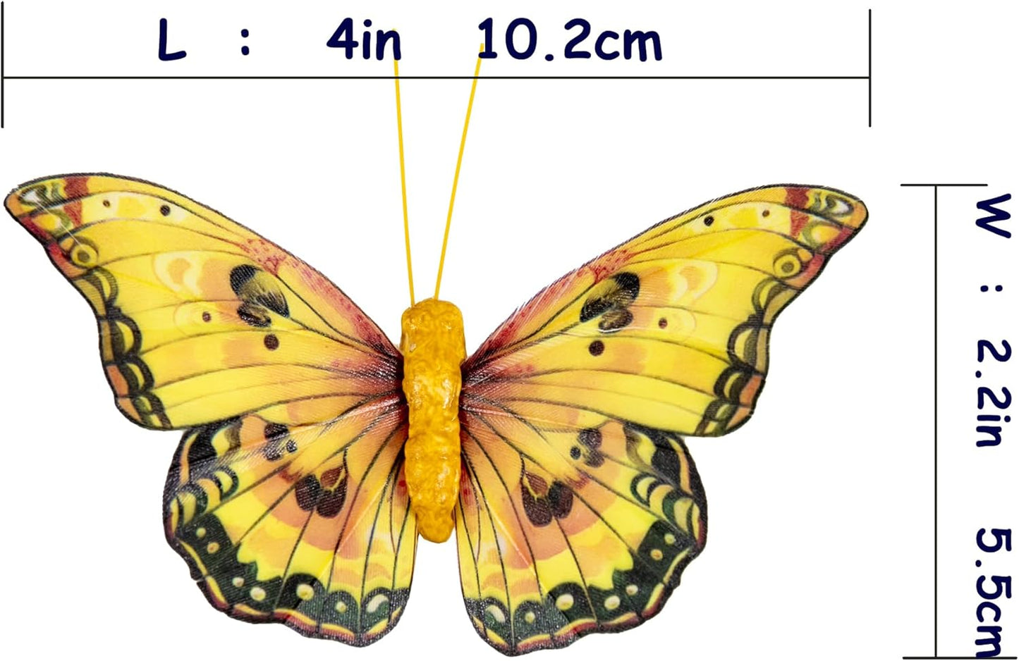 Berfutall-Artificial Feather 3D Butterfly Party Decorations Set of 12 with Clip 6 Color Yellow Series Ornaments for Home Decoration