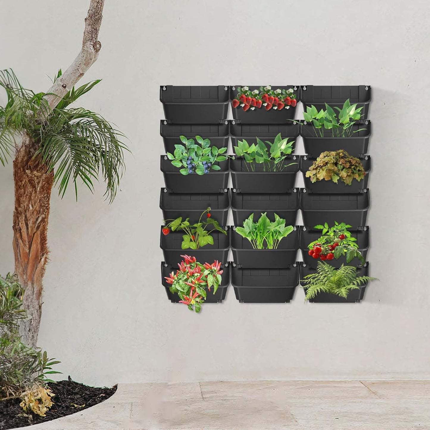 18-Pot Vertical Wall Planter, Self-Watering Stackable Planters for Indoor & Outdoor Use, Perfect for Herbs, Flowers & Vegetables (18, Green)