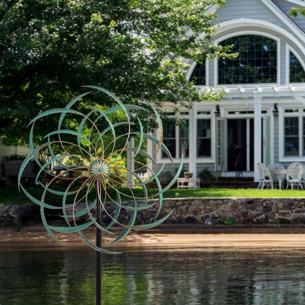 VEWOGARDEN Large Wind Spinners for Yard and Garden, Waterproof Metal Doubles Wind Spinners Outdoor Decor, Wind Sculptures & Spinners with Stakes (23" W * 80" H)