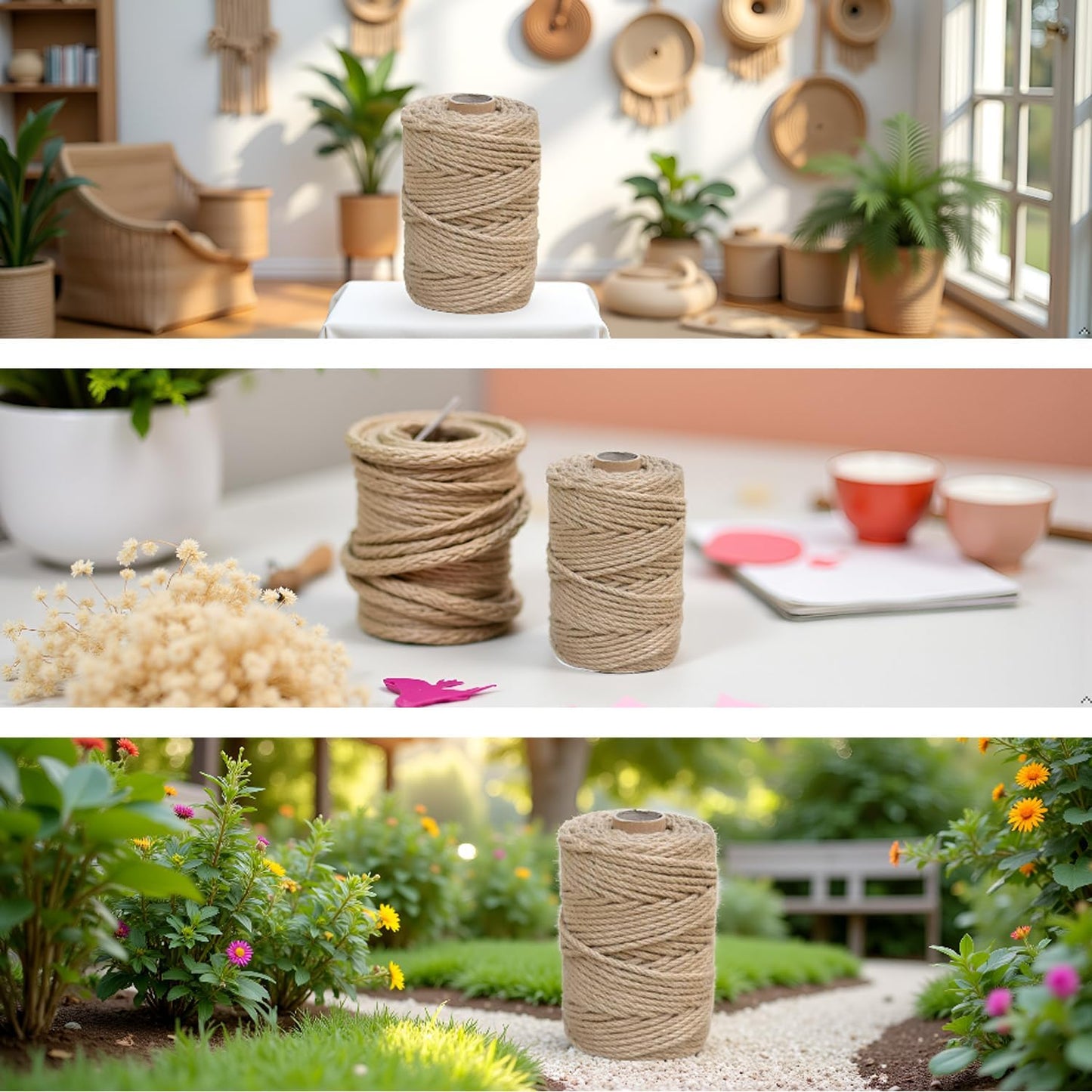 1/8 in (3 mm) X 164 Ft (50 Meters) Jute Twine Rope String for Home Decorating, Cat Scratcher Post Tree, DIY Arts Crafts, Garden, Binding, Packing Material