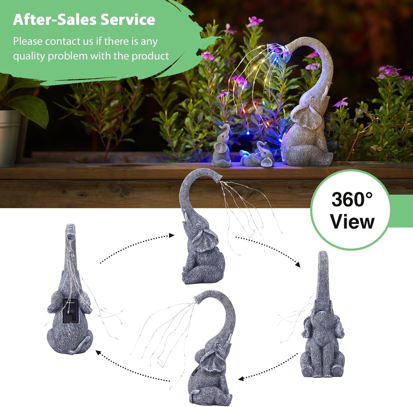 Goodeco Garden Elephant Statue Outdoor - Solar Watering Lights, Perfect for Yard, Patio, and Pathway Decor - Ideal Gardening Gifts