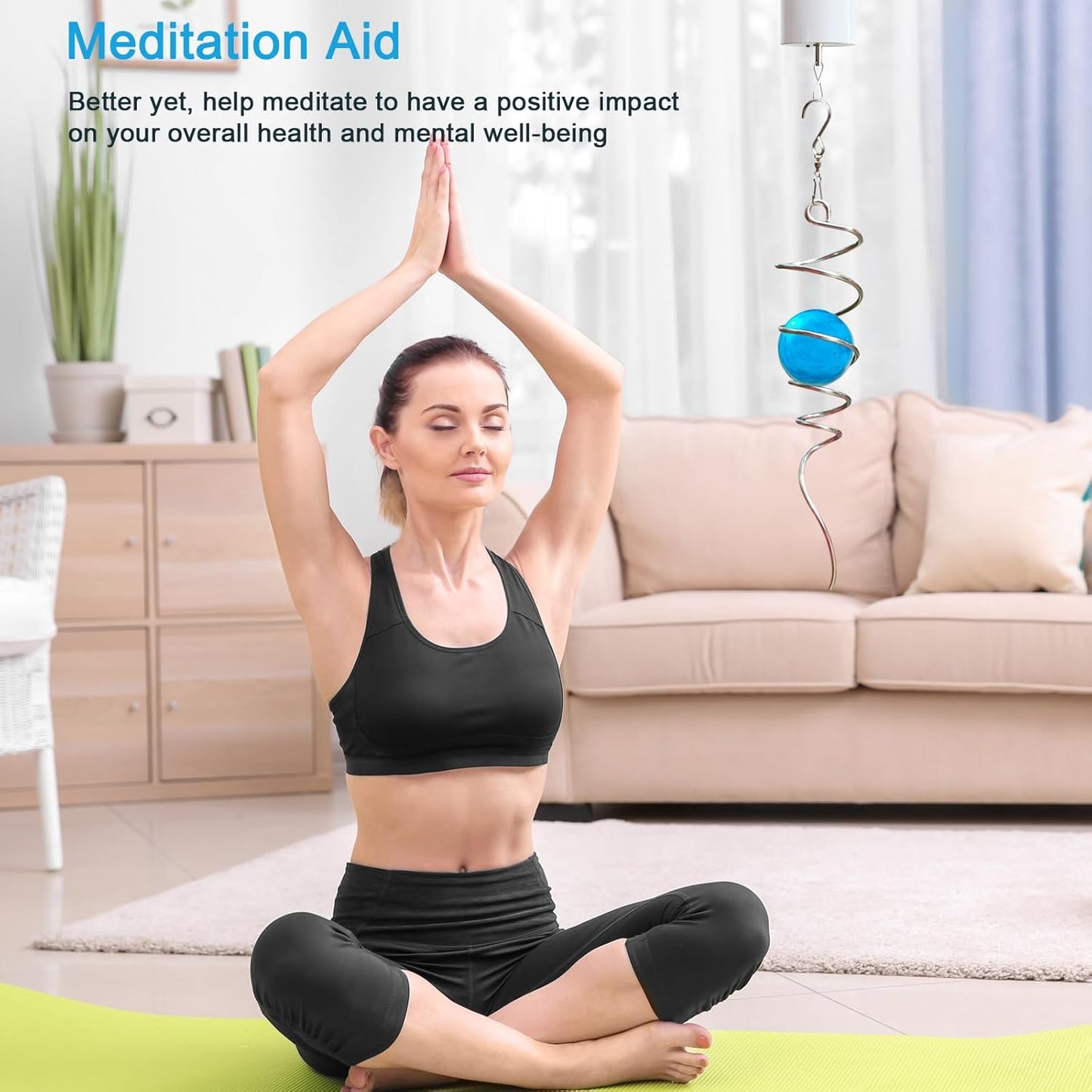 Gazing Ball Spiral Tail with 11inch Tail and 2inch Blue Glass Orb, Wind Spinner Stabilizer with Swivel Hook. Sun Catcher Rainbow Maker Hanging Decor for Garden Home Indoor Outdoor 13" H