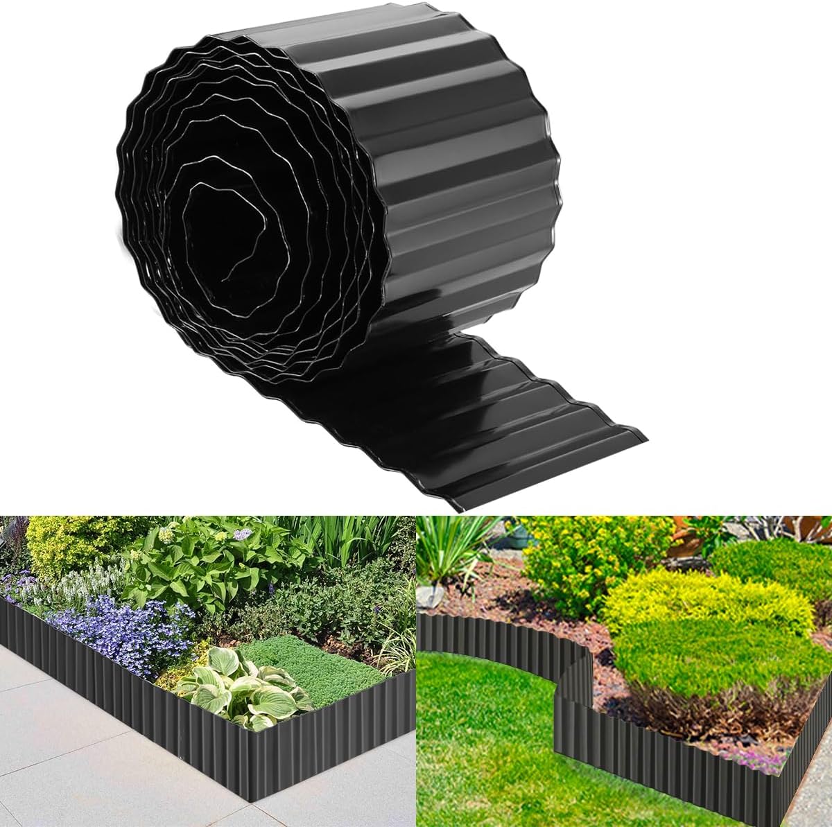 Landscape Edging Border 6inch x 40ft- Corrugated Metal Garden Edging - Lawn Edging Borders - Galvanized Edging Long Strips Yard Border for DIY Flower Beds, Plants, Walkways-Black