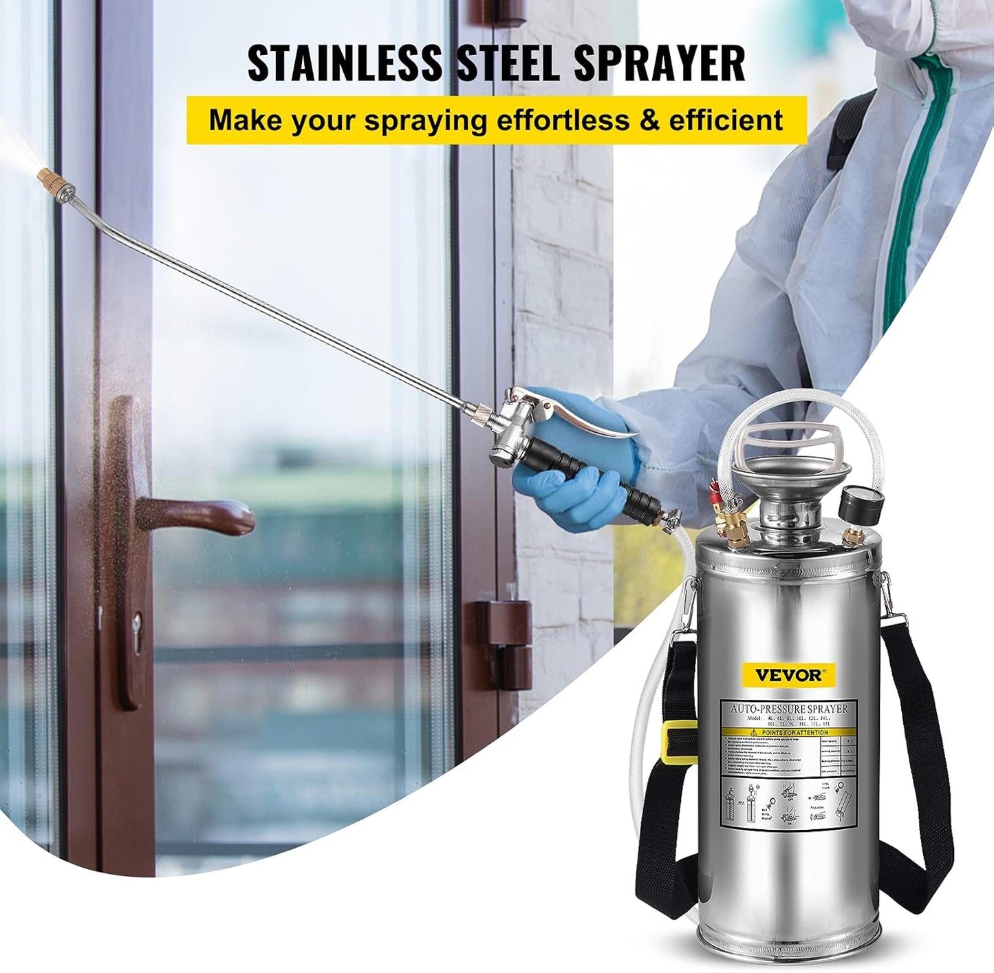 Happybuy 2 Gallon Stainless Steel Sprayer, 20" Wand & 3FT Reinforced Hose, Hand Pump Sprayer with Pressure Gauge, Safety Valve & Adjustable Nozzle, Weed Sprayers for Lawn, Gardening &Sanitizing1