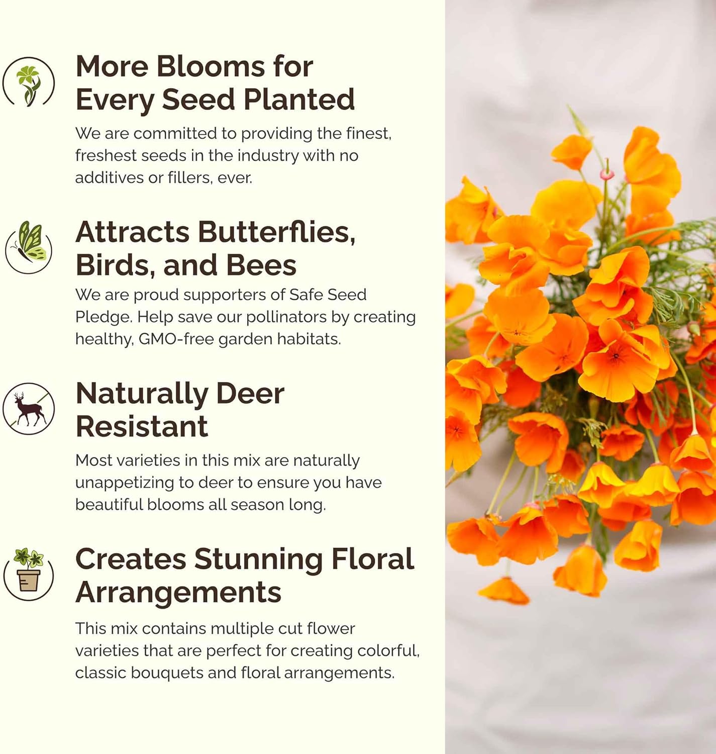 Eden Brothers Deer Resistant Wildflower Mixed Seeds for Planting, 50 lb, 24,000,000+ Seeds with Foxglove, Forget Me Not | Attracts Pollinators, Plant in Spring or Fall, Zones 3, 4, 5, 6, 7, 8, 9, 10
