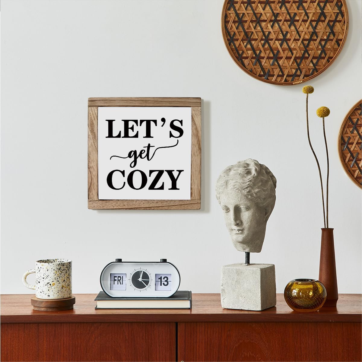 Cozy Bedroom Décor, Let's Get Cozy, Home Décor, Farmhouse Table Décor, Farmhouse Decor for Shelves, Home Decoration Sign for Shelf, Suitable for Placement on Living Room or Bedroom Shelves