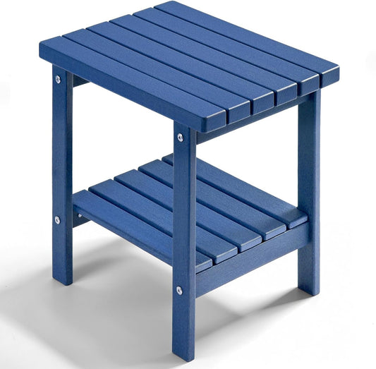 PASAMIC 2-Tier Adirondack Square Side Table, 17" HDPE Outdoor Side Tables, Weather Resistant End Table for Patio, Backyard, Pool, Indoor Companion, Beach, Easy Maintenance (Navy Blue)