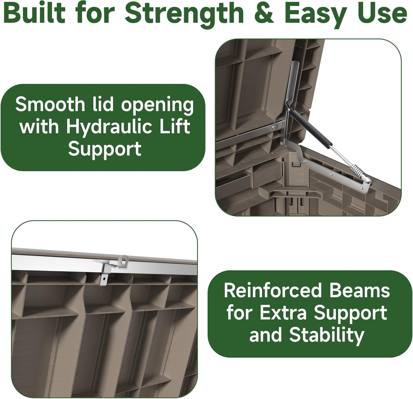 230 Gallon Outdoor Storage Box Waterproof, UV Resistant Resin Deck Box with Hydraulic Rod, Reinforced Stability for Patio, Garden, Striped Gray