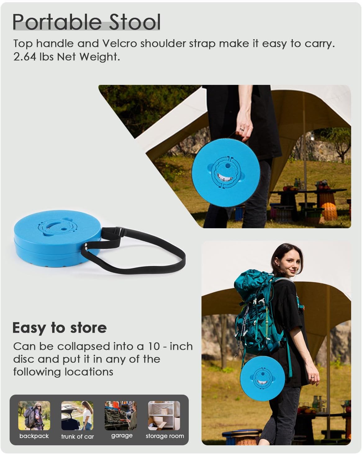 18-inch Heavy Duty Collapsible Stool - 800 lbs Capacity, 2.6 lbs Lightweight Portable Folding Stool for Camping, Travel, Music Festivals and Other Outdoor Events