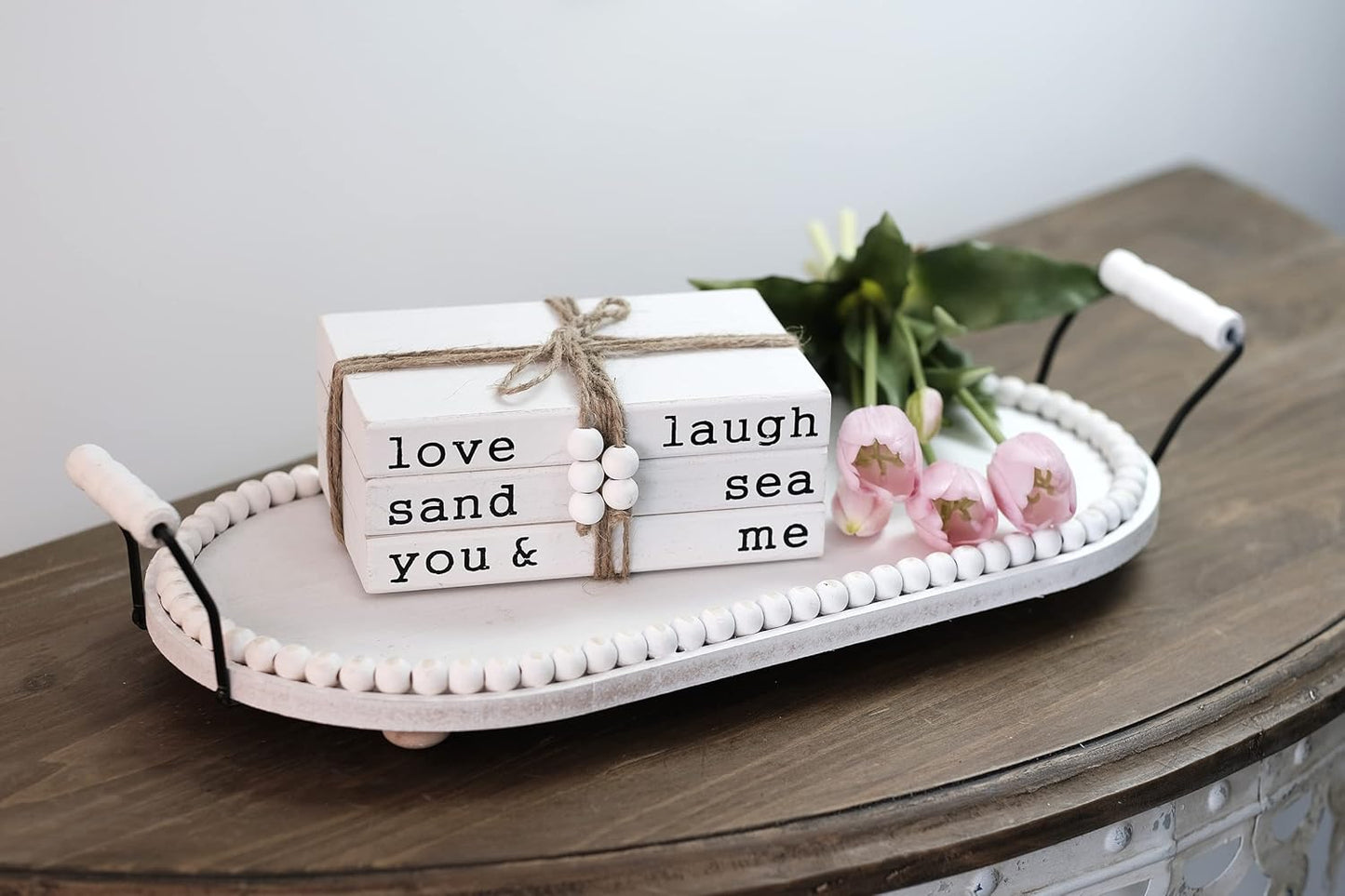 Love Laugh Sand & Sea You and Me Book Decor-Modern Farmhouse Decorative Book Stack for Coffee Table-Center Table Decorations for Living Room-Housewarming Gifts