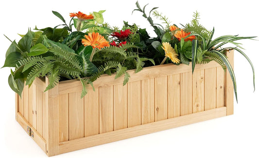 Giantex 27.5” Raised Garden Bed - Wooden Planter Box, Outdoor Folding Rectangle Planter w/Removable Bottom, Premium Drainage System for Herbs, Fruits, Flowers, Succulents, Simple Assembly