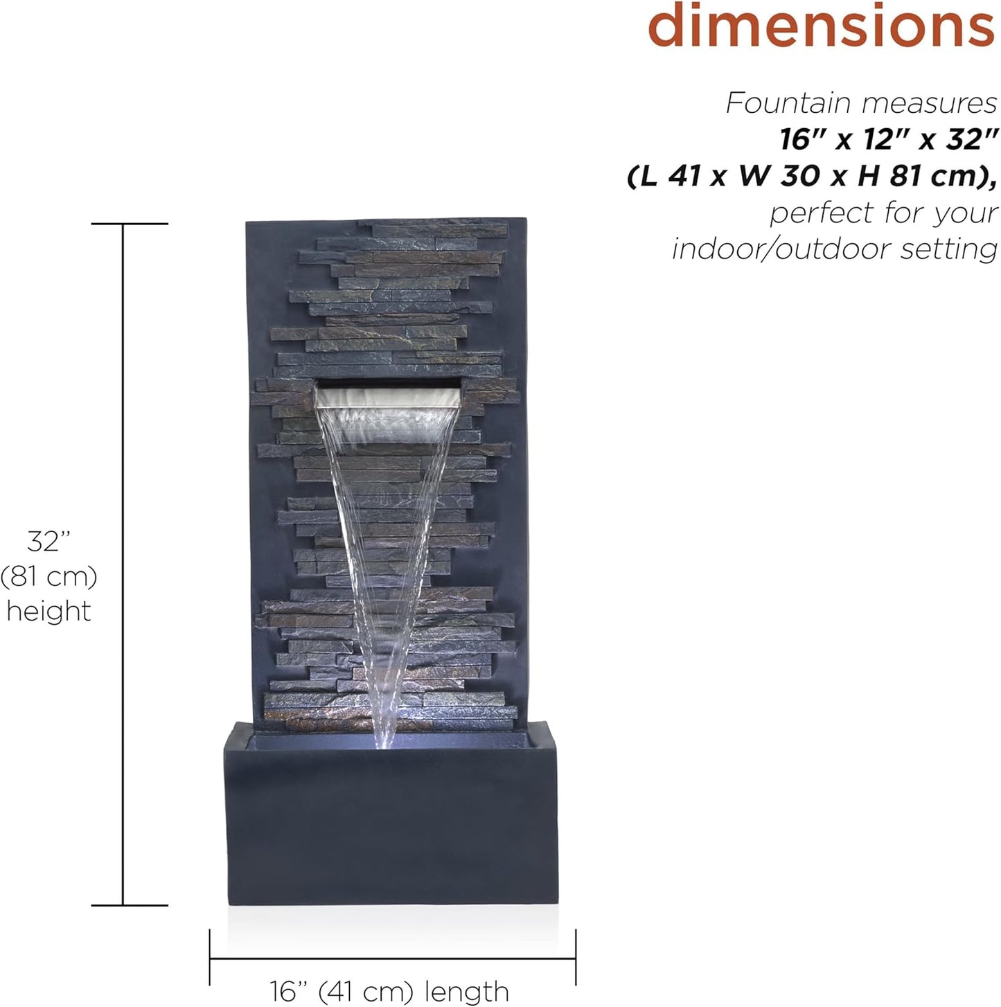 Alpine Corporation 32" Cascading Stone Wall Fountain with LED Lights – Outdoor Water Feature for Garden, Patio, Backyard & Home Decor, Gray