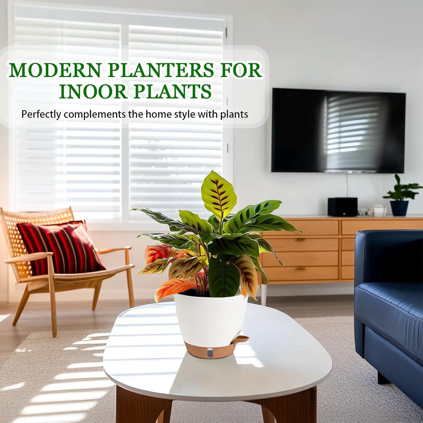 2 Pack 8 Inch Pots for Plants Indoor, Plastic Self Watering Planters with Drainage Holes, Water Level Indicator & Deep Reservoir, Decorative Flower Pots Indoor Outdoor Use (White