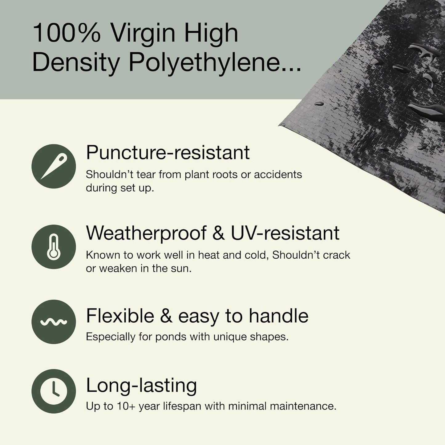 MaPorch HDPE Pond Liner - 20 ft x 30 ft, 20 Mil, Black - Tear-Resistant & UV-Resistant for Outdoor Waterfall - DIY Setup for Pond Fountain & Pool Liner - Fish & Plant Safe for Water Fountain