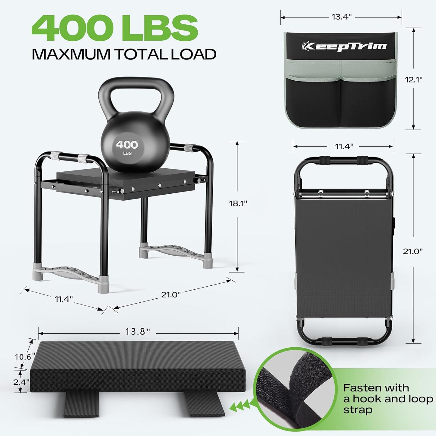 Garden Kneeler and Seat, Foldable Ergonomic Kneeling Bench with Tool Pouch 400 Lbs Heavy Duty 2-in-1 Comfortable Cushioned Kneeling Chair for Gardening Yard Work