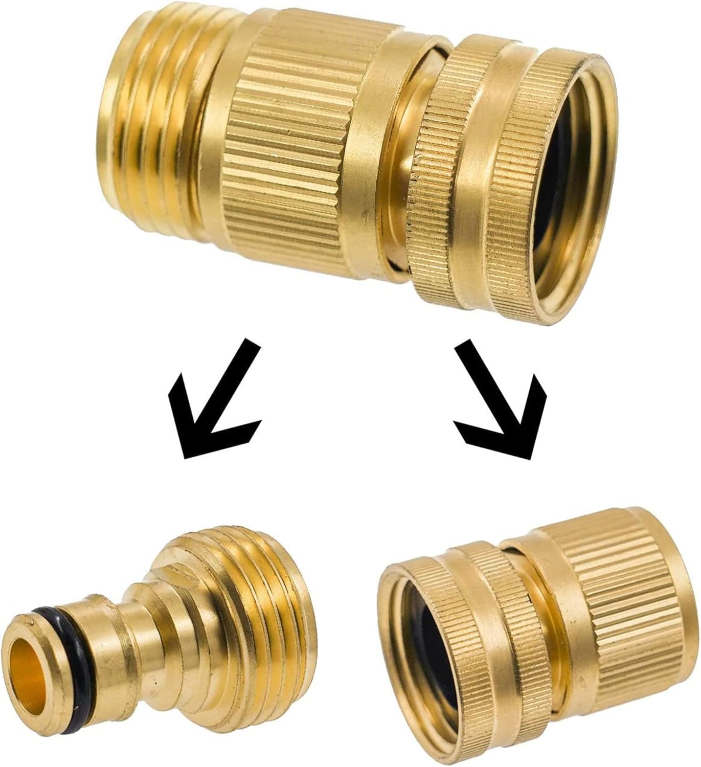 Hourleey Garden Hose Quick Connector, Solid Brass 3/4 Inch GHT Thread Garden Quick Connect Kit, Male and Female No-Leak Water Hose Fittings (8 Set)