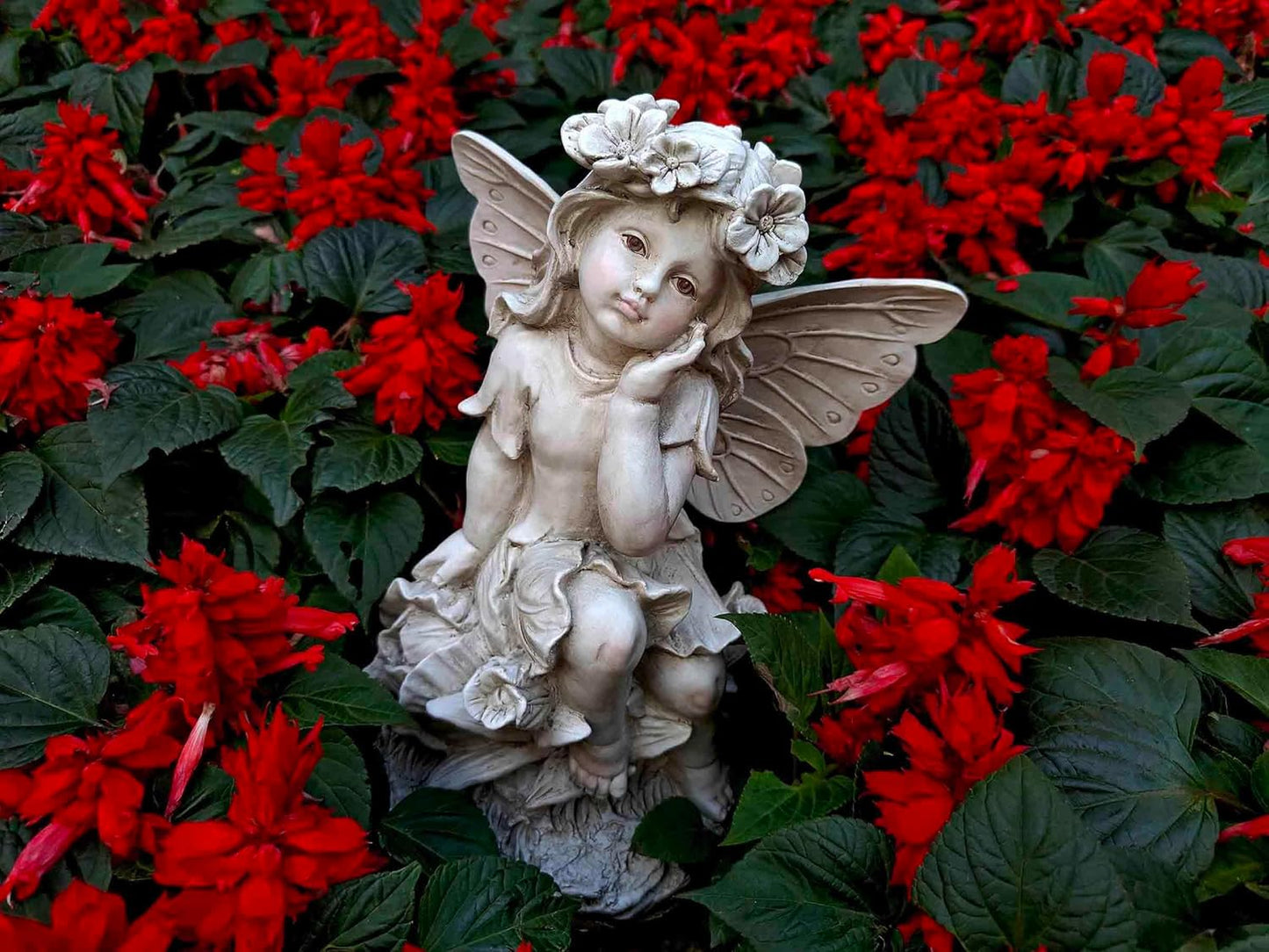 MeritMode 12.8" Fairy Garden Outdoor Guardian Angel Statue - Waterproof Resin with Flower Base, Unique for Patio, Balcony & Yard Decor