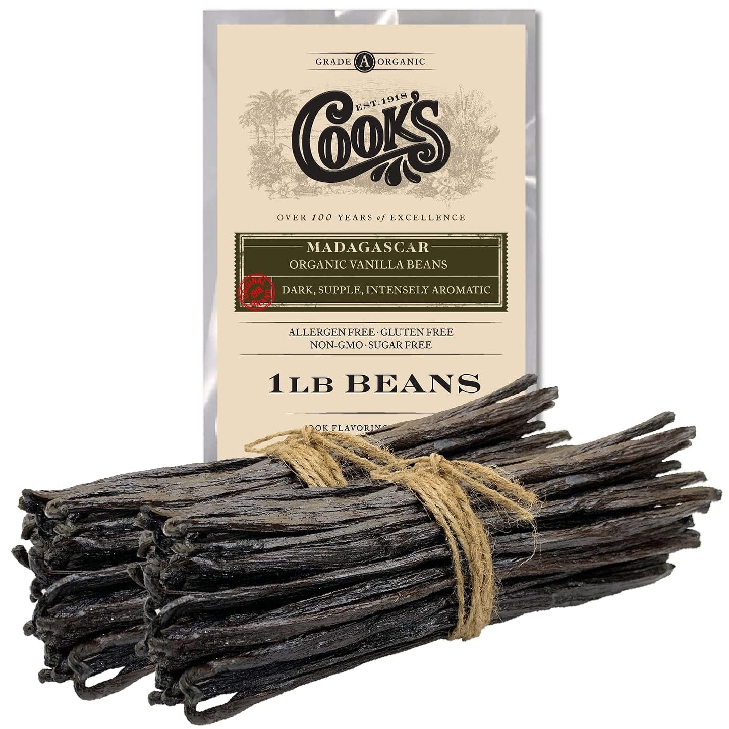 16 oz (1 lb) Organic Madagascar Whole Vanilla Beans, Grade A Vanilla Pods, Premium Vanilla Beans for Making Extract & Baking - Cook’s