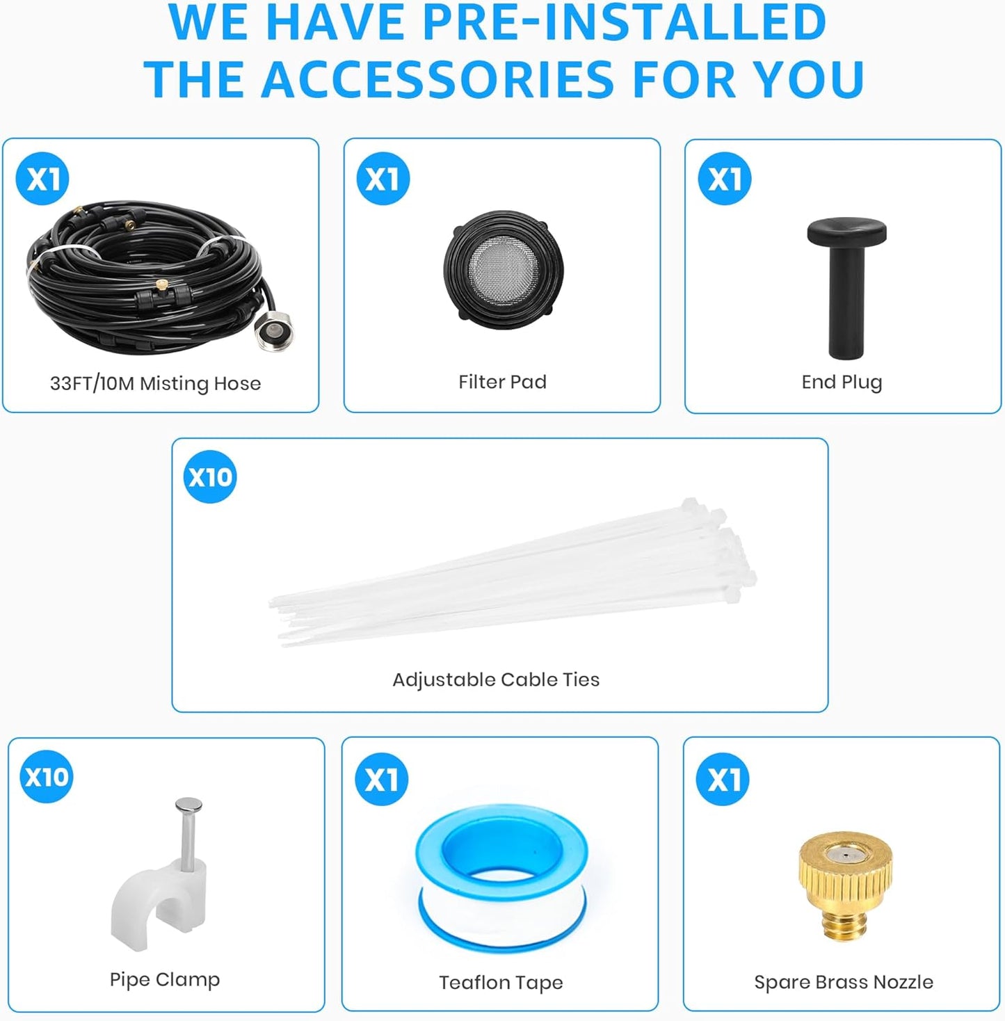 MIXC Misters for Outside Patio, 33FT (10M) Misting Line+8 Mist Nozzles+3/4" Brass Adapter, Outdoor Misting Cooling System for Patio Porch Umbrella BBQ Chicken Coop