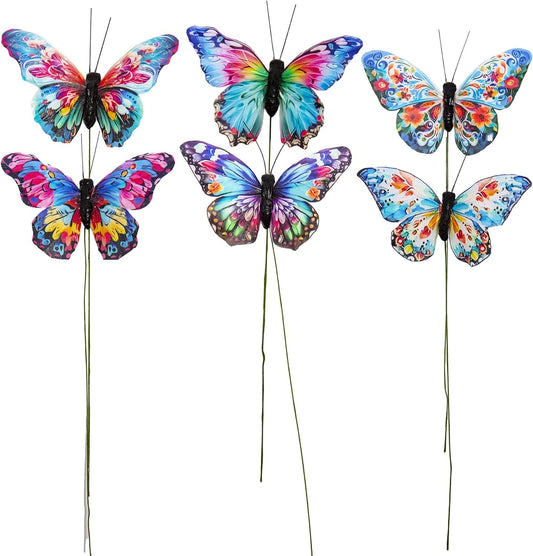 Cartanfill-Decorative 3D Butterfly Ornaments, Multicolor Feather Design, Set of 12 with Wire, Party and Christmas Tree Decor