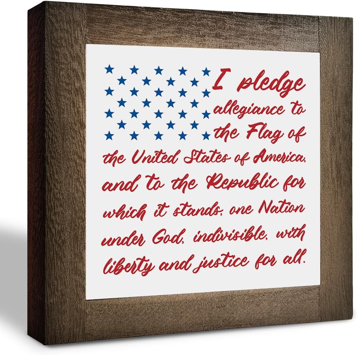 Patriotic Wood Plaque Sign, I Pledge Allegiance to the Flag of United States of America, Box Wood Plaques Desk Décor, American Flag Wooden Sign, 4th of July Decoration, Independence Day Decor B