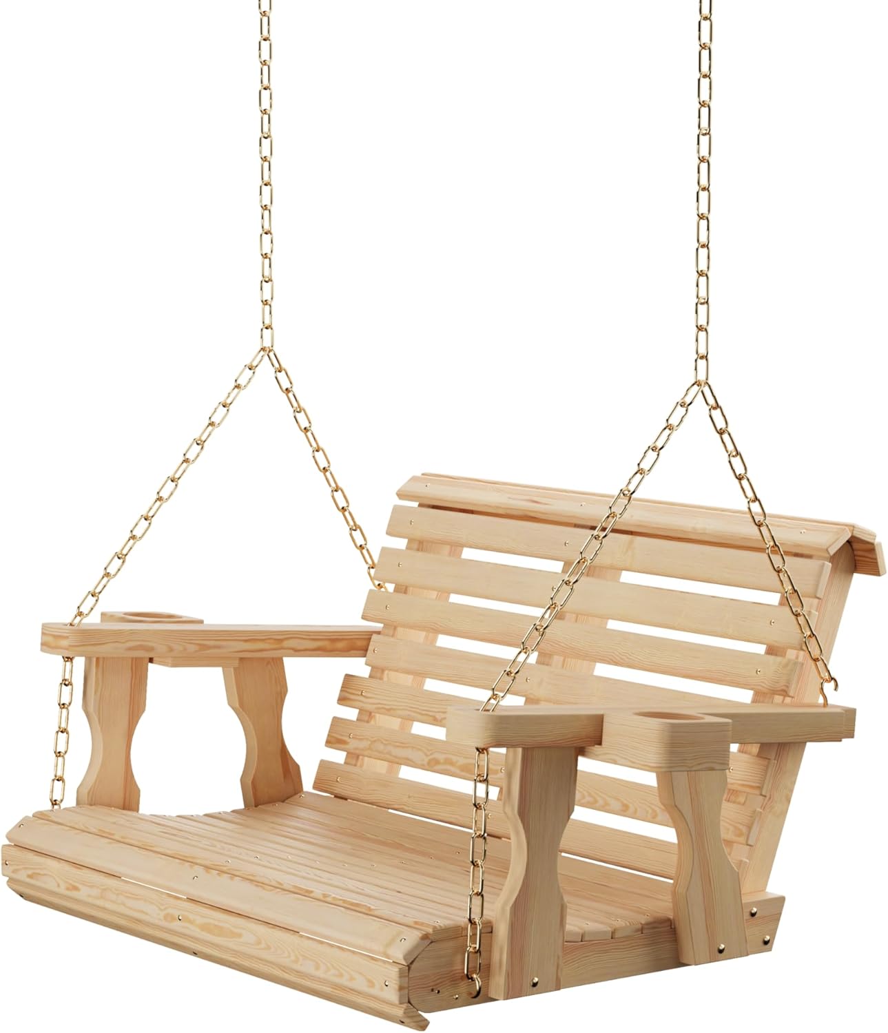 Amish Casual 3 Foot Roll Back Porch Swing with Cup Holders in Unfinished - Amish Made in The USA from Treated Pine Heavy Duty 700 Lb. Weight Capacity