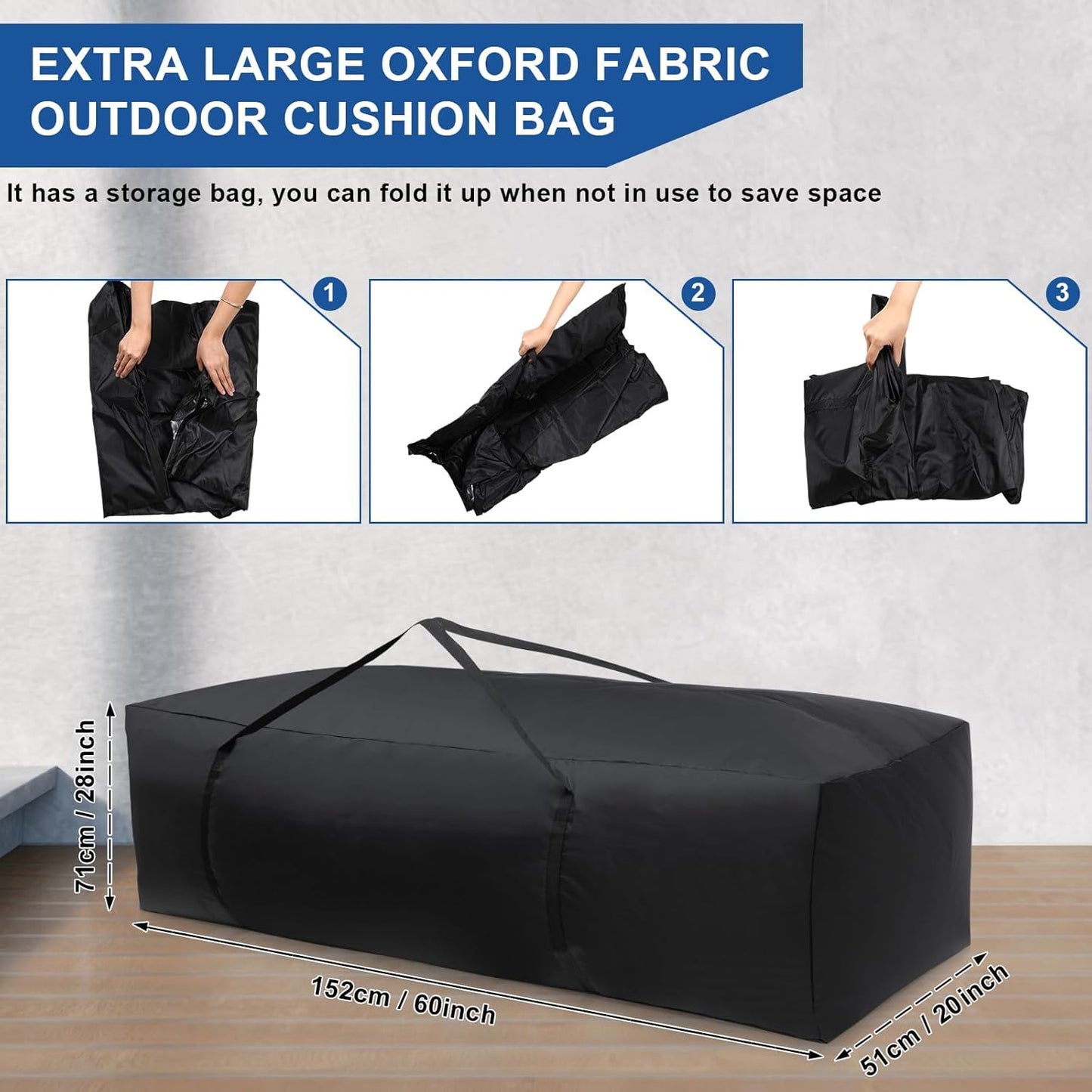 Silkfly 4 Pcs Patio Cushion Storage Bags 60" L x 20" W x 28" H Outdoor Cushion Storage Bag Extra Large Zippered Furniture Pillow Protective Storage Bag Black 420D Oxford Fabric Christmas Tree Storage