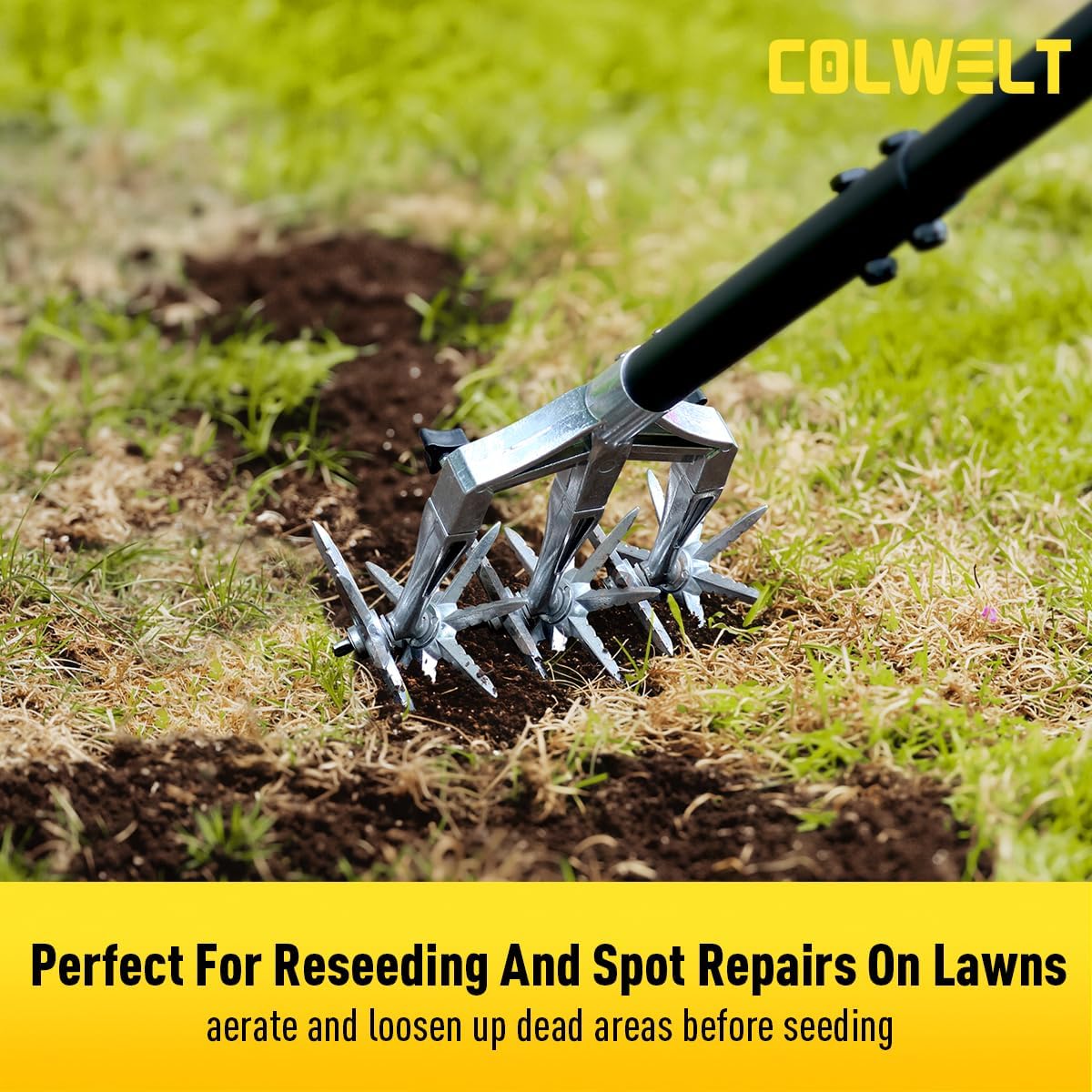 Colwelt Rotary Cultivator Garden Tool 61’’, Hand Tiller Garden Tool with Detachable Aluminum Tines, Cultivators for Gardening Soil or Reseeding Grass, Manual Cultivators & Tillers for Flowers Beds