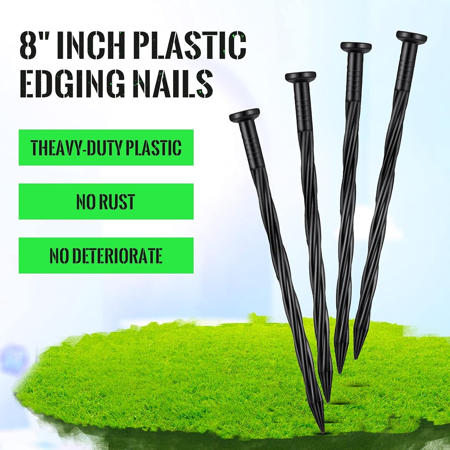Jetec 150 Pcs Landscape Spikes Bulk Plastic Edging Nails Garden Spiral Landscape Edging Anchoring Spike for Paver, Weed Barriers, Turf, House Construction Ground Lawn (Black,8 Inch)