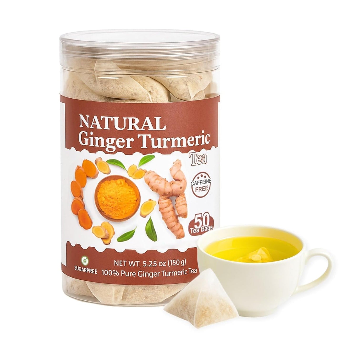 50 Ginger Turmeric Tea Bags – Premium Herbal Turmeric and Ginger Tea for Digestion and Immune Support, Caffeine-Free