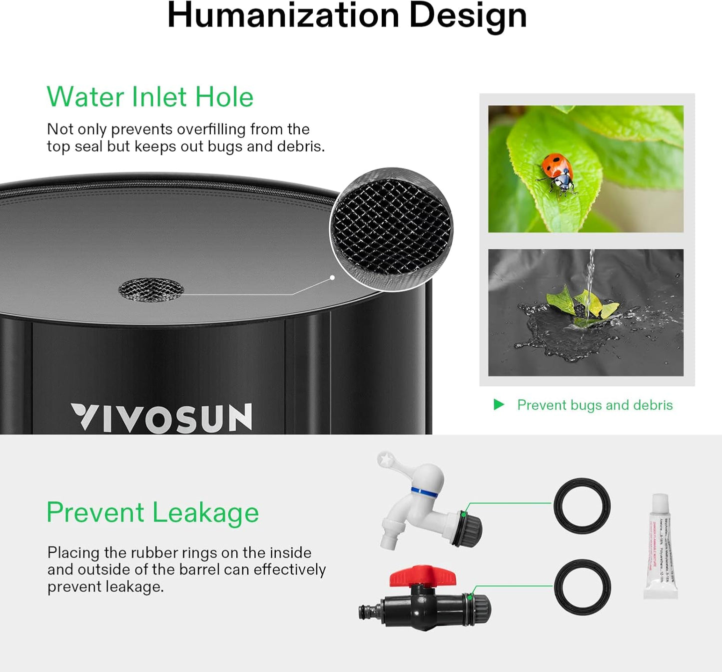 VIVOSUN Collapsible Rain Barrel, 100 Gallon Water Storage Tank with 1000D Oxford Cloth, Portable Rain Collection System Includes Two Spigots and Overflow Kit, Black