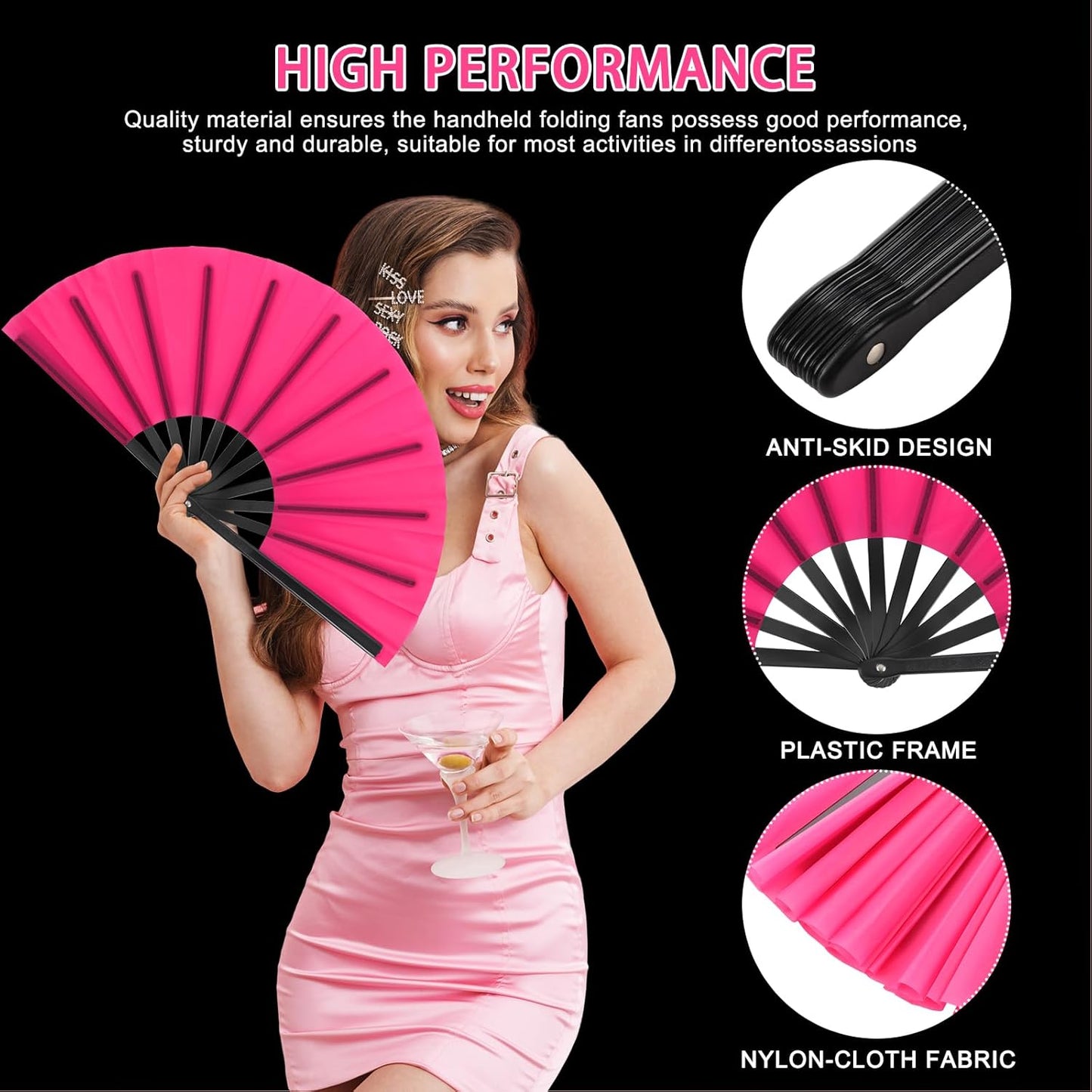 Blulu 4 Pcs 13 Inch Large Folding Hand Fans for Line Dancing Big Clapping Popping Raves Fans Bulk for Dancing Boots on The Ground Festival Party Decoration(Classic Style, Fluorescent Color)